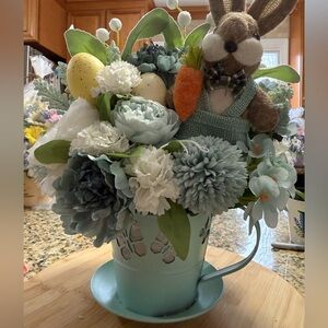 Easter Bunny Floral Arrangement in Teal Tin